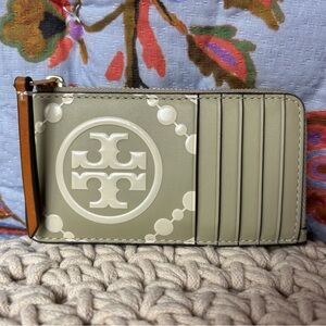 Tory Burch T Monogram Constrast Embossed Zip Card Case